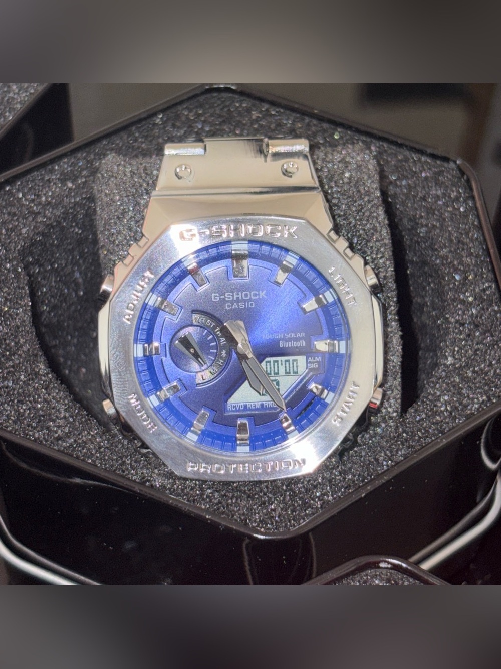 G-Shock Silver Case Blue Dial Bluetooth Solar Watch - Analog-Digital